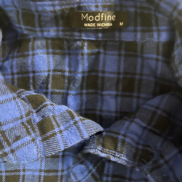 NWOT Modfine Sz‎ Medium Long Sleeve Button Down Blue Navy Plaid Casual Shirt C08 - Picture 5 of 5